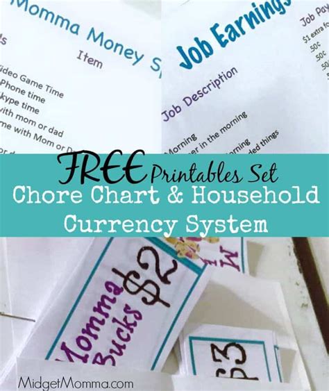 Kids are expected to do certain chores around the house in exchange for money. Chore Chart & Household Currency System FREE Printable Set