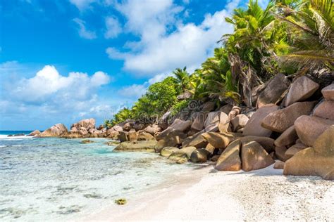 Beautiful Beach Anse Cocos La Digue Seychelles Stock Photo Image