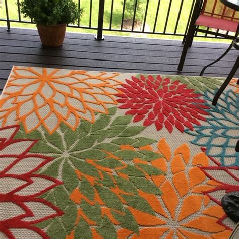 For instance, if your patio, deck, or balcony is the setting for many busy outdoor parties, where several people are walking on your carpet, you will want to choose a carpet that can handle high traffic. Nourison Aloha Green 8 ft. x 11 ft. Floral Modern Indoor/Outdoor Area Rug-242693 - The Home ...