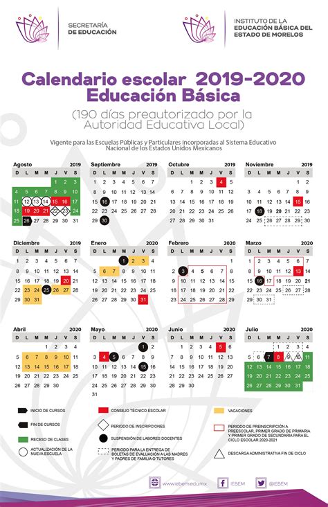 Todos los archivos de calendario son para imprimir y sin macros. Publica IEBEM calendario escolar 2019-2020 para Morelos ...