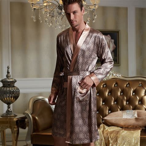 Xifenni Robes Men Softness Satin Silk Sleepwear Male Geomtric Pattern