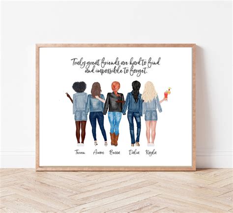 Best Friends Portrait Personalized Friend Prints Custom Bestie Print