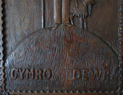 Welsh Folk Art Oak Panel Cymro Dewr Carvings Sculptures