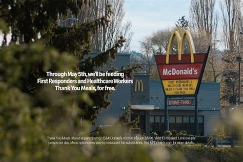 From april 2nd through may 5th, you can get a free meal — breakfast, lunch, or dinner! McDonald's offers free "Thank You Meals" frontline workers ...