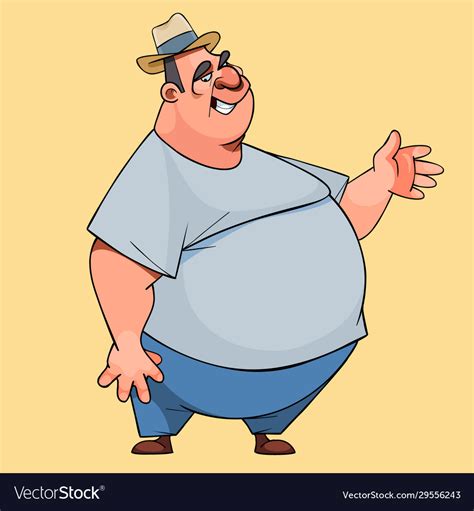Cartoon Fat Man In Hat Smiling Waved His Hand Vector Image
