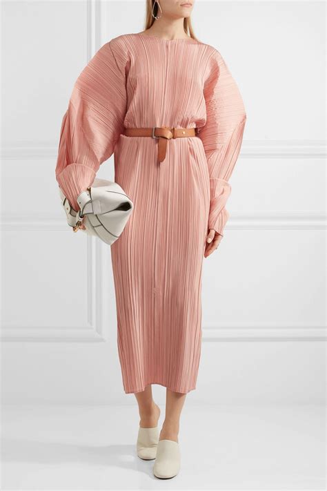 Jil Sander Plissé Silk Midi Dress In Antique Rose Pink Lyst