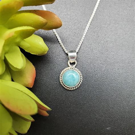 Stn 254 Small 8mm Dainty Blue Larimar Necklace Pendant With Options Of