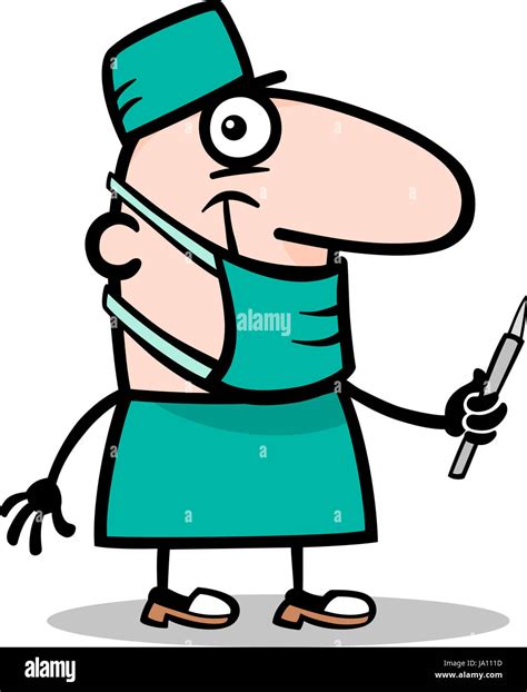 Cartoon Illustration Of Funny Surgeon Doctor With Scalpel Profession