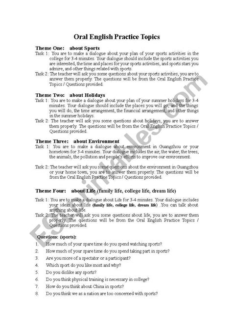 Oral English Practice Esl Worksheet By Gicela