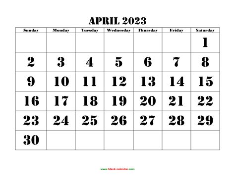 Blank April 2023 Calendar 2023 Calendar