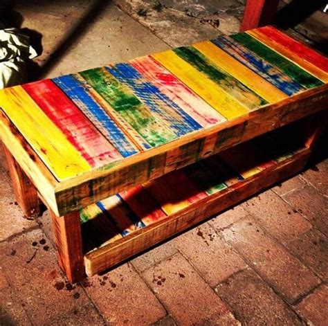 This colorful end table is the inspiration you need. Colorful DIY Pallet Coffee Tables Designs | Pallets Designs