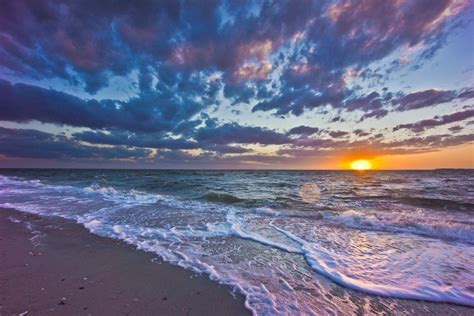 Sunset Sea Waves Coast Landscape Wallpaper 5738x3825