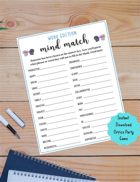 Office Party Printable Mind Match Game Coworker Staff Game Etsy