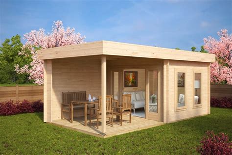 contemporary garden log cabin with veranda lucas e 9m² 44mm 6 x 3 m summer house 24