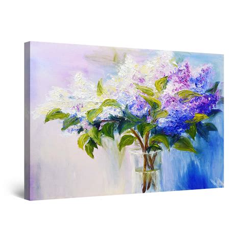 Startonight Canvas Wall Art White Blue Lilac Flowers Painting Large