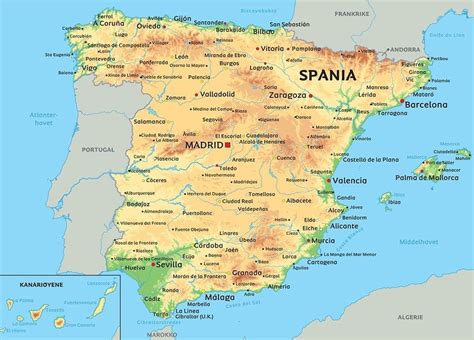 Spania Og Portugal Politisk Veggkart Laminert 120 X 175cm Incentivesno