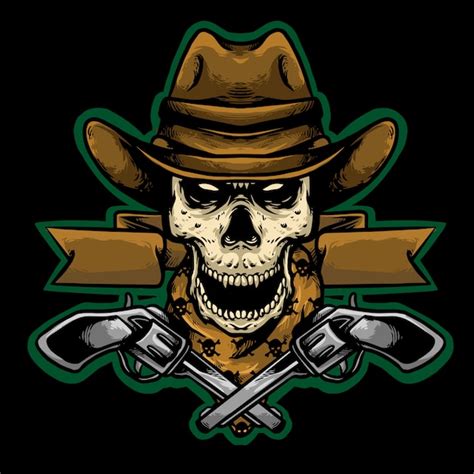 Premium Vector Skull Cowboy With Gun Mascot Design Logo Illustration