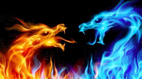Background Blue And Red Fire Dragon Wallpaper - Janel Star