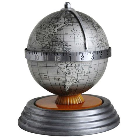American Art Deco Electric World Clock Desk Top Globe In Lithographed