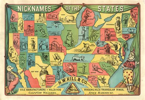 Humor Nicknames Of The States Advertisment By Hw Hill And Etsy