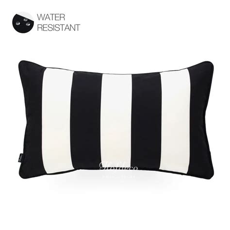 Black And White Outdoor Lumbar Pillow Cover Stripes 12x20 Striped