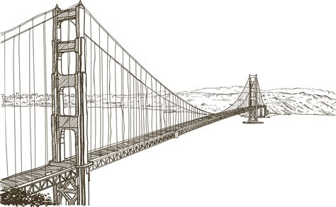 Golden Gate Bridge Statue Of Liberty Drawing Hand Painted Cross Sea
