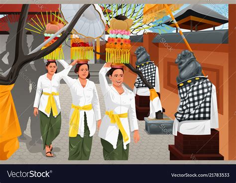 Balinese People In A Traditional Celebration Vector Image