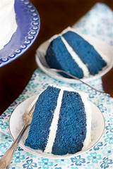 A red velvet cake is instantly recognizable with its bright red color offset by a white cream cheese frosting. Blue Velvet Cake : Kendra's Treats