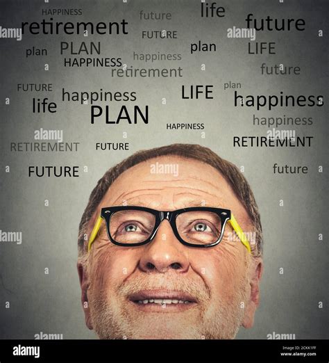 Closeup Portrait Of Old Man With Glasses Looking Up Contemplating About Life Isolated On Gray