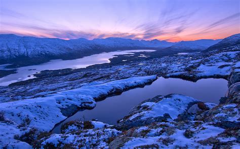 Fonds Décran Norvège Paysage Dhiver Montagnes Coucher Du Soleil De