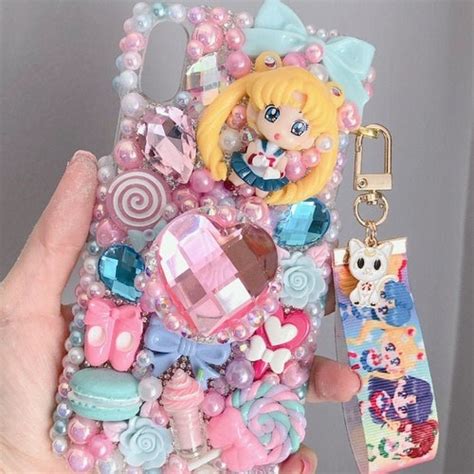 Pink Bling Rhinestone Anime Cosplay Kawaii Decoden Case For Etsy