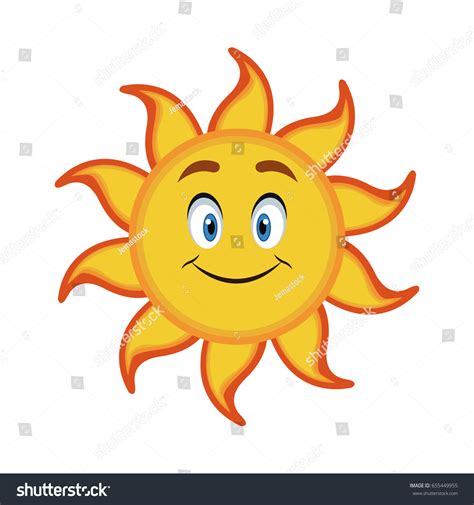 Yellow Smiling Sun Cartoon Character As Weather Royalty Free Stock