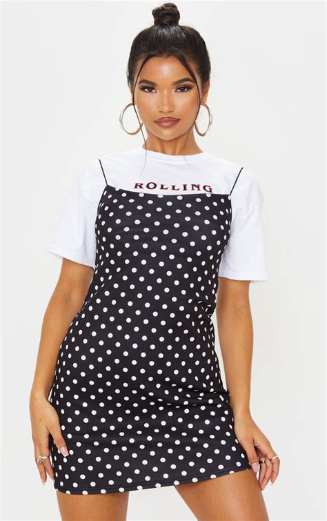 black polka dot print strappy scuba shift dress shift dress black polka dot fashion