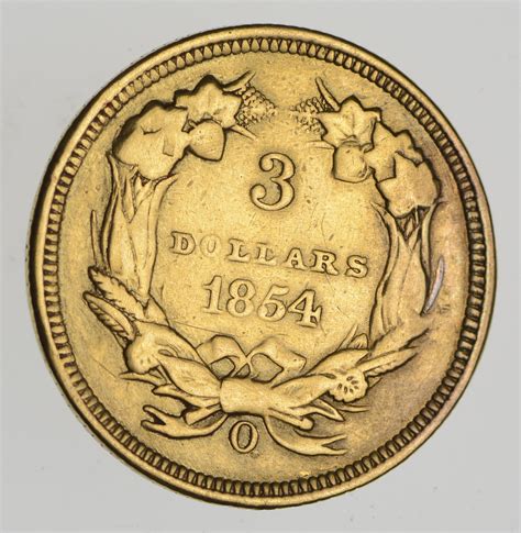 1854 O 3 Indian Princess Head Three Dollar Gold Piece Circulated