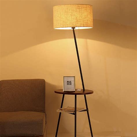 Tripod Floor Lamp With Wooden Shelves Floor Lamps Living Room Modern