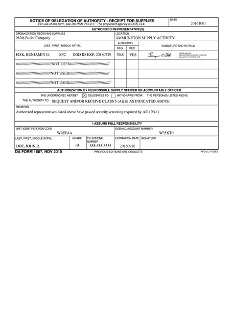 Da Form 1687 May 2009 Fillable Printable Forms Free Online