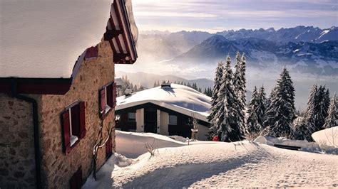 Snow Mountains Winter Wallpaper Hd House In Snowy Mountains 365793