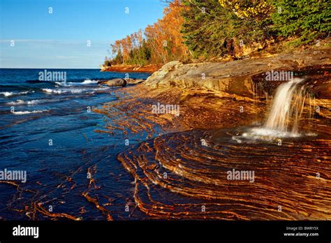 Miners Beach Waterfall In The Pictured Rocks National Lakeshore Stock