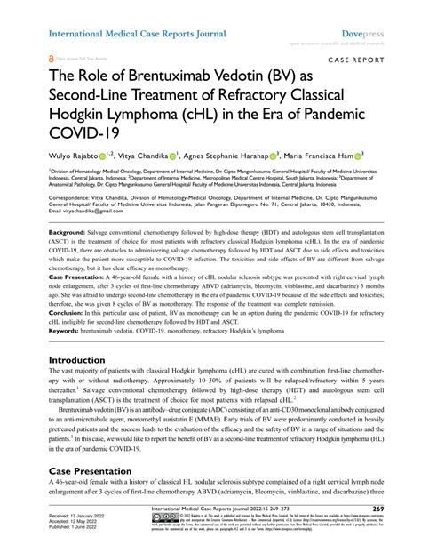 Pdf The Role Of Brentuximab Vedotin Bv As Second Line Treatment Of