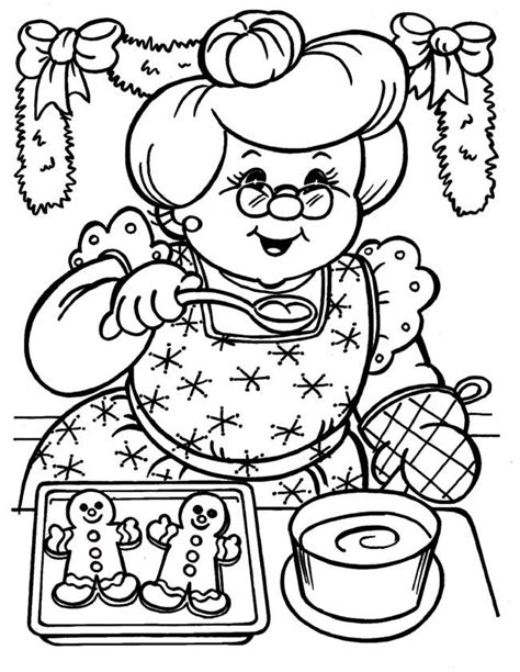 Gratis kleurplaat Oma bakt kerst koekjes Printable christmas coloring