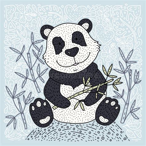 Panda Bear Illustration Vector With Bamboo Hand Drawn Cartoon C Stock