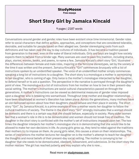 Short Story Girl By Jamaica Kincaid Free Essay Example