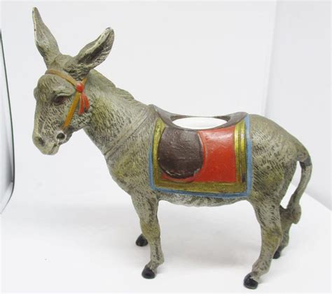 Detalles De Fabulous Antique Inkwell Cold Painted Metal Donkey In The