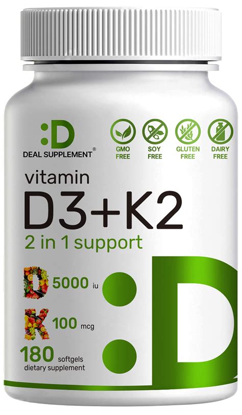 Mua Vitamin D3 K2 Softgel 180 Counts 2 1 Complex Vitamin D3 5000 Iu