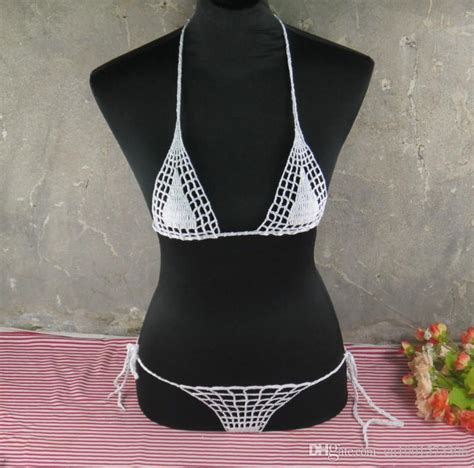 Discount Handmade Crochet Micro Bikini G Thong String Mini Bikini Set Beach Micro Swimwear