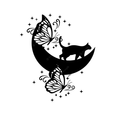 Premium Vector Black Cat On A Moon With Butterflies