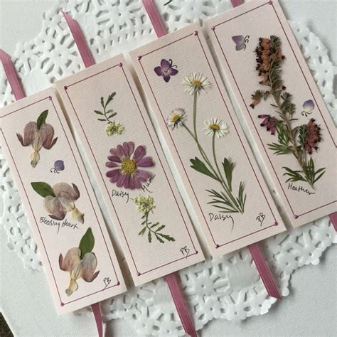 Handmade Unique Pressed Flower Bookmarks T Set 4 Etsy