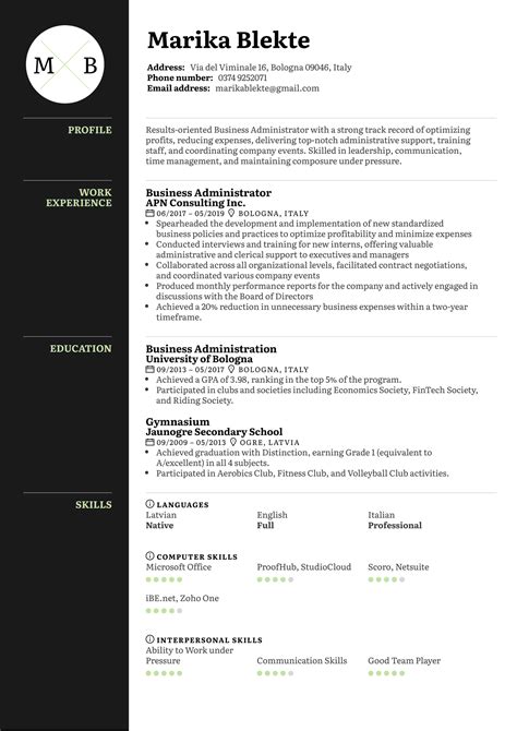 Business Management Resume Examples