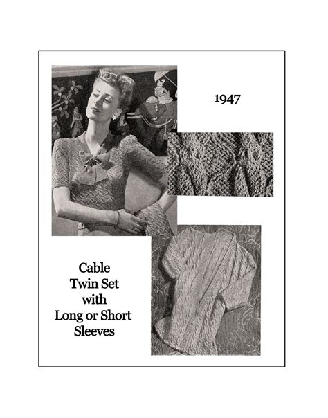 1940s Pussy Bow Cable Twin Set Knitting Pattern Pdf Etsy Australia