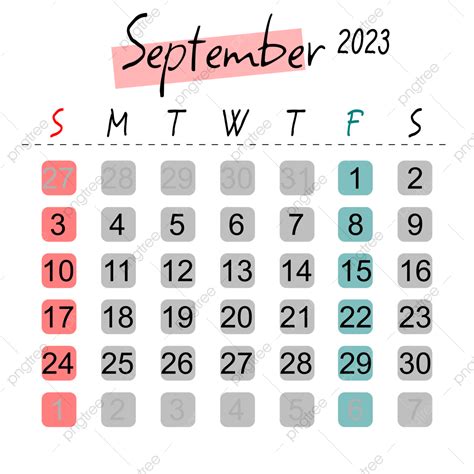 September Calendar Vector Art Png Calendar September 2023 With Various